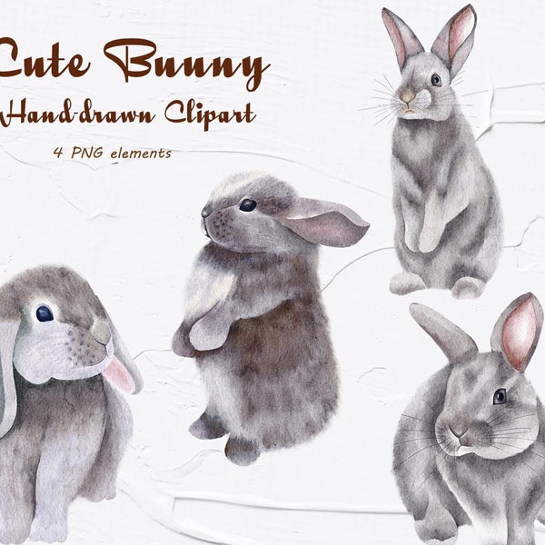 Bunny Clipart. Rabbit clipart. Watercolor Bunnies Clipart. Cute Bunny illustrations. Easter Bunny clipart. Grey Bunny Clipart PNG (EBC)