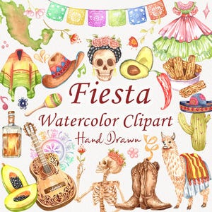 Watercolor Mexico Clipart. Cinco de Mayo clipart bundle. Fiesta clip art. Cinco De Mayo. Tacos, Sombrero. Mexican. Cactus. Hand drawn.