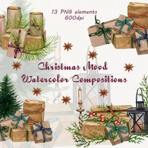 Clipart aquarelle de sapin de Noël. Aquarelle Hanoukka clipart. Bougies. Coffret cadeau. Cadeaux du Nouvel An. Arbre de Noël d’hiver PNG