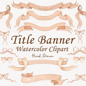 Titre bannières Clipart. Clipart de rubans aquarelle dessinés à la main. Cadres et rubans beige aquarelle. Frontières de mariage. Baby shower. PNG