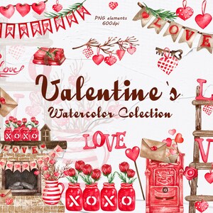 Clipart de acuarela de San Valentín. Imágenes prediseñadas de amor de acuarela. Imágenes prediseñadas del Día de San Valentín. Imágenes Prediseñadas de Amor. Imágenes Prediseñadas Románticas. Gran colección de San Valentín