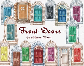 Front Door Watercolor clipart. New Home illustrations. Front Doors. Home Portrait. House Clipart Farmhouse Wedding clipart. Cottage Door