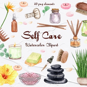 Clipart d’autosoins. Aromathérapie Clipart. Aquarelle Spa Clipart. Clipart cosmétique. Beauté et soins personnels. Spa et bain clipart. PNG (SPA)