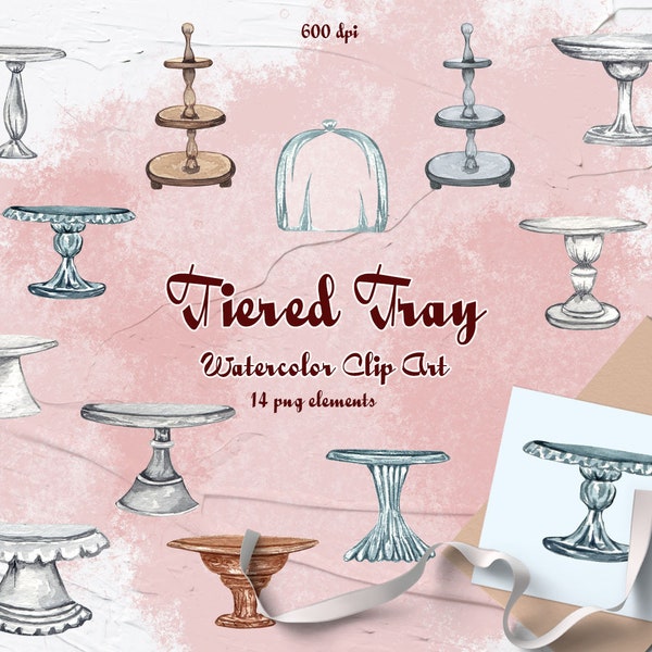 Tiered Tray Watercolor Clipart. Farmhouse country clipart. Cake tray clipart. Rustic Tiered Trays Clipart. Bakery clipart. PNG