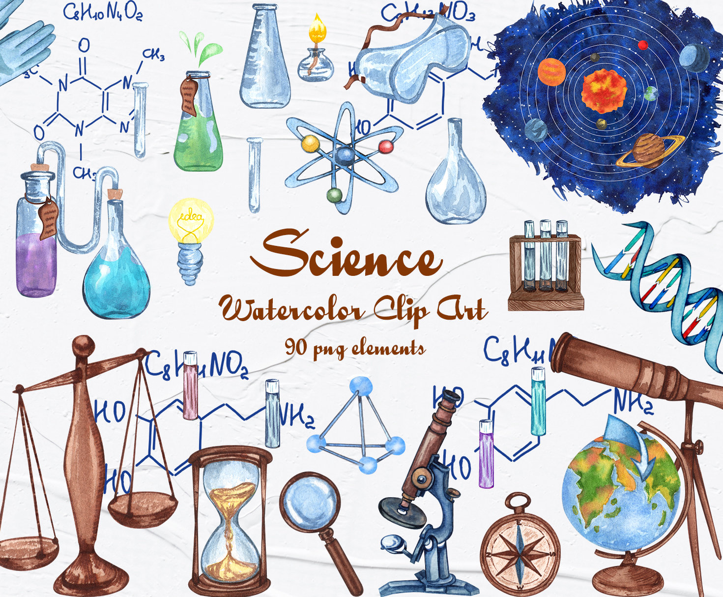 Science Watercolor Clipart. Back To School Chemistry | Etsy