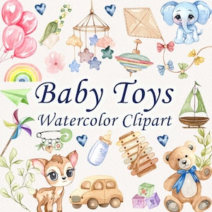 Baby Spielzeug Aquarell Clipart. Boho Baby Aquarell Clipart. Familie Druck Aquarell Clipart.Kinderzimmer Dekor, Baby Shower PNG
