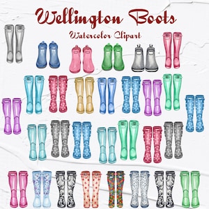 Clipart de botte Wellington. Clipart de bottes de pluie. Clipart de bottes aquarelle. Clipart de bottes en caoutchouc. Clipart de bottes en caoutchouc familiales. PNG (FP)
