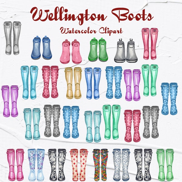 Wellington Boot clipart. Rain boots clipart. Watercolor Boots clip art. Rubber Boots Clipart. Family Wellies Clipart. PNG (FP)