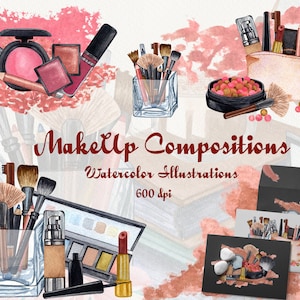 Maquillaje Clipart acuarela. Clipart cosmético de acuarela. Clipart de belleza. Clipart de moda. Lápiz labial. bachiller, Artista de belleza