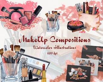 Makeup Watercolor clipart. Watercolor cosmetic clipart. Beauty Clipart. Fashion Clipart. Lip Stick. bachelor, Beauty artist