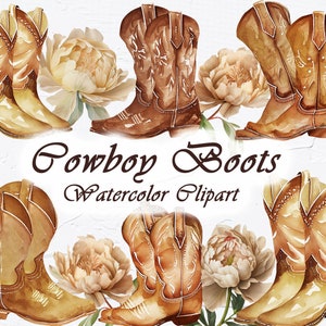 Cowboystiefel Clipart. Blumen Stiefel Clipart. Land Clipart. Rustikale Clipart. Wilder Westen. Cowgirl Clipart. Western Aquarell Clipart.