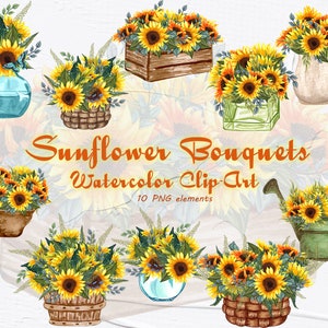 SonnenblumenStrauße Clipart. Country Bouquets Clipart. Aquarell Wiese Blumen Clipart. Aquarell Sonnenblume, Gartensträuße Clipart. Png
