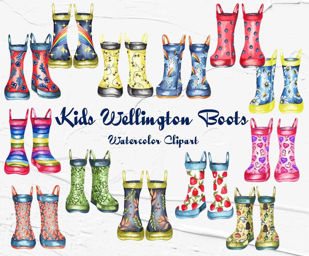kids wellington boots (two prints available) – beo... Kids Wellington Boot Clipart. Rain Boots Clipart. Watercolor Boots Clip ...