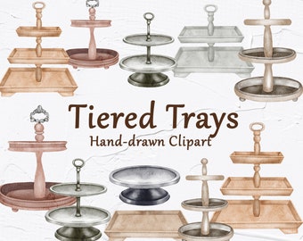 Tiered Tray Watercolor Clipart. Farmhouse clipart. Cake tray clipart. Rustic Tiered Trays Clipart. Bakery clipart. Tiered Tray Bundle