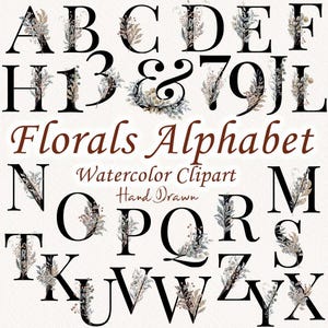 Alfabeto floral silvestre Clipart. Números de flores silvestres. Flores de invierno en acuarela. Letras florales en acuarela. Flores y hierbas botánicas. PNG
