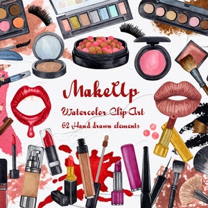 Imágenes prediseñadas de acuarela de maquillaje. Imágenes prediseñadas cosméticas de acuarela. Imágenes Prediseñadas de belleza. Imágenes Prediseñadas de moda. Barra de labios. Licenciatura, Maestra de belleza.