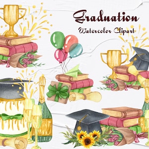 Graduierung Clipart. Aquarell Graduierung Clipart. Partydekoration, Schule Clipart, College Senior. Universität . Abschluss 2022 (OB)