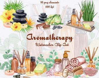 Aromatherapy Watercolor clipart. Watercolor Spa Clipart. Natural Cosmetic clipart. Beauty and selfcare. Spa and Bath Clipart. PNG (SPA)