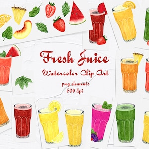 Juice Watercolor Clipart. Summer Clipart. Smoothies Clipart. Juice menu. Sweet Dessert Clipart. Watercolor Fruits Clipart.