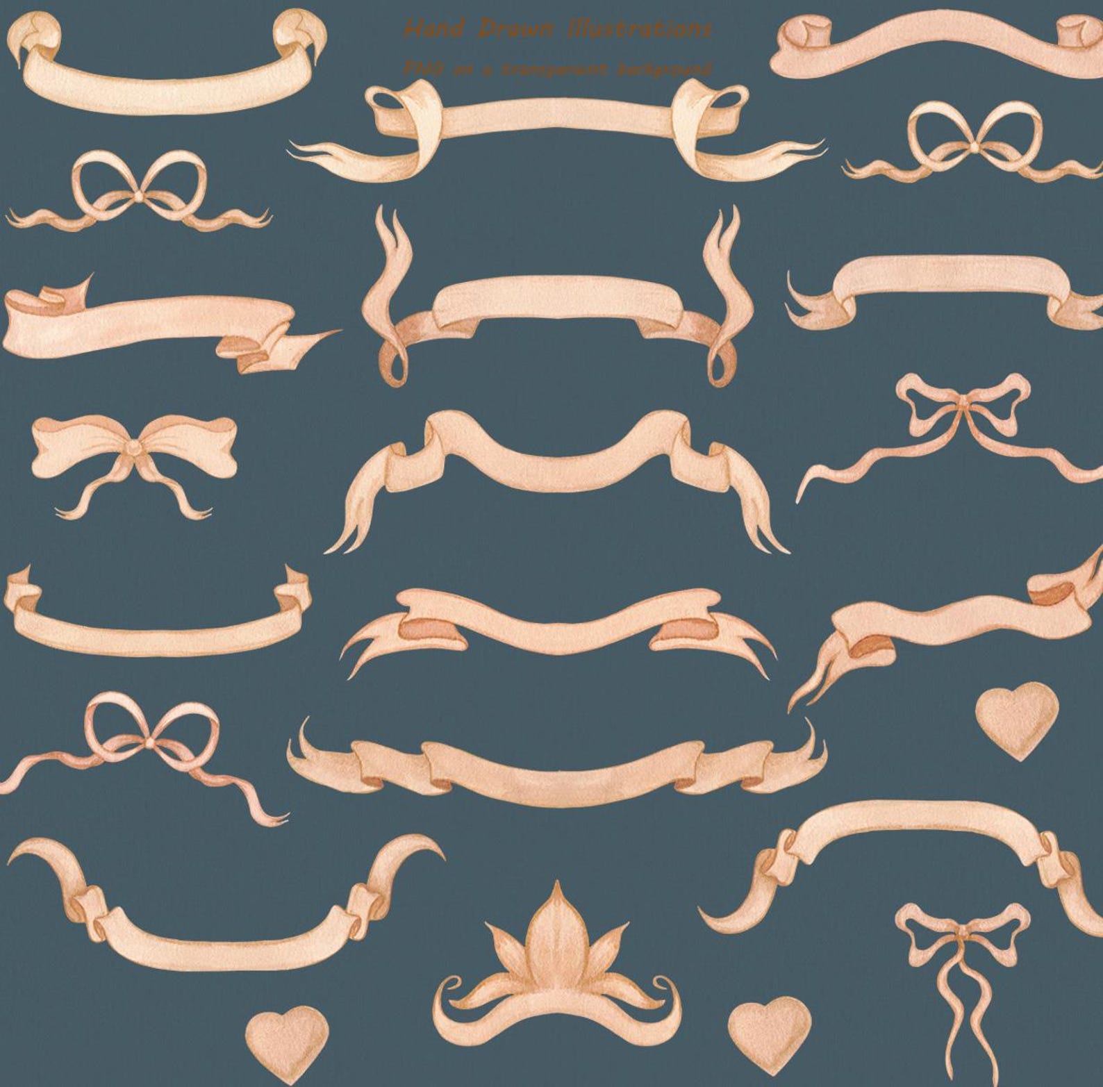 Fancy Banner Ribbon Border Title Banners Clipart. Hand Drawn Watercolor Ribbons Clipart ...