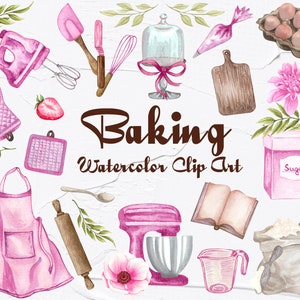 Aquarell Backen Clipart. Backzubehör Illustration. Aquarell Backen Clipart, Kochen, Küchenutensilien zum direkten Download. PNG BC