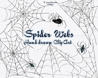 Spiderwebs Halloween Clipart. Watercolor Spiderweb Clipart. Spider webs design elements. Halloween clipart. Spider Halloween Illustration.