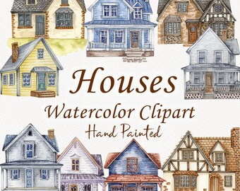 Watercolor Houses Clipart. Country houses. Home Clipart. English houses. Cottage clipart. House clipart. Cabin clipart. Commercial Use