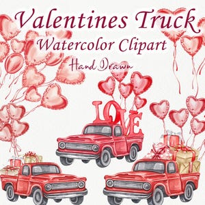 Valentijnsdag vrachtwagen clipart. Valentin ballonnen vrachtwagen png. Retro Valentijn png. Love Red Truck-sublimatiebundel. Handgetekende auto. png