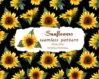 Sonnenblume Digitales Papier, Sommer nahtlose Muster. Papier pack, Blumen Muster Papier, Sonnenblumen Aquarell handgemaltes Papier.