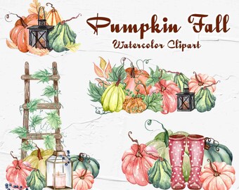 Watercolor Pumpkin Thanksgiving Clipart. Autumn Clipart. Rustic Pumpkins Clipart. Fall Harvest Clipart. Pumpkins Clipart. Fall Pumpkins PNG
