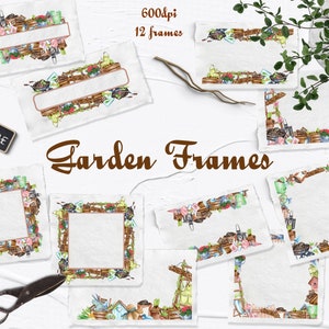 Cadres de jardin aquarelle clipart. Illustration d’outils de jardin. Aquarelle art de jardin, printemps, clipart de jardinage pour téléchargement instantané. Papouasie-Nouvelle-Guinée (GC)