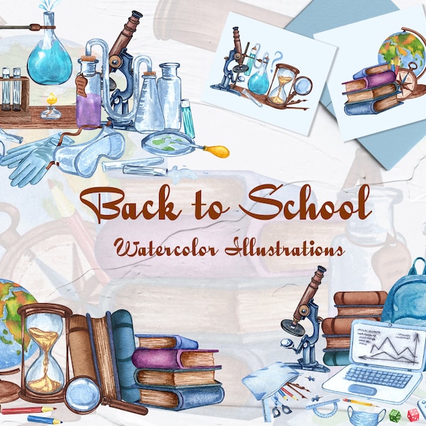 Schule Aquarell Clipart, Wissenschaft Aquarell, Schulanfang, Chemie, Laborausstattung Illustration, Vintage Wissenschaft. Png