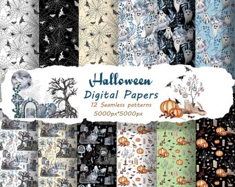 Halloween Watercolor Digital Papers Halloween Seamless pattern. Halloween watercolor Background. Halloween Scrapbooking. Wrapping Paper