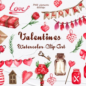 Clipart aquarela dos namorados. Clipart de amor em aquarela. Clipart do Dia dos Namorados. Amo clipart. Clipart romântico. PNG 600 dpi