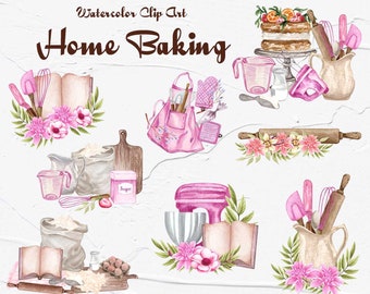 Baking Watercolor Clipart. Baking supplies illustration. Watercolor Bakery clipart, Cooking, Kitchen Utensils for instant download. PNG BC