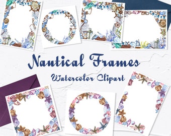 Imágenes prediseñadas de acuarela náutica. Marcos náuticos. Imágenes prediseñadas de acuarela oceánica. Imágenes prediseñadas marinas. Faro náutico. Anchoa. Viajar. Sailor Clipart