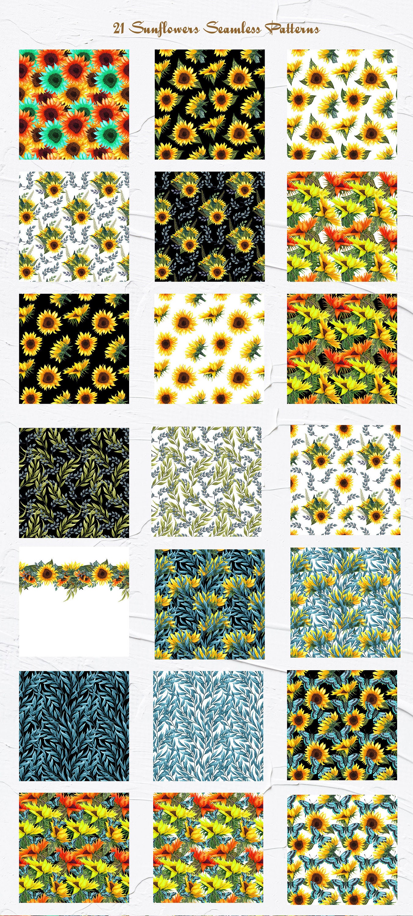 Sunflower Digital Paper, Summer Seamless Patterns. Paper Pack, Floral ...