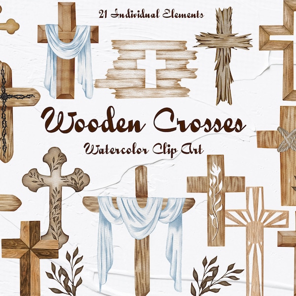 Wooden Cross Clipart. Easter Cross Clipart. Watercolor Crosses Clipart. Baptism cross. Easter symbol. Watercolor Cross Clipart. wood EFC