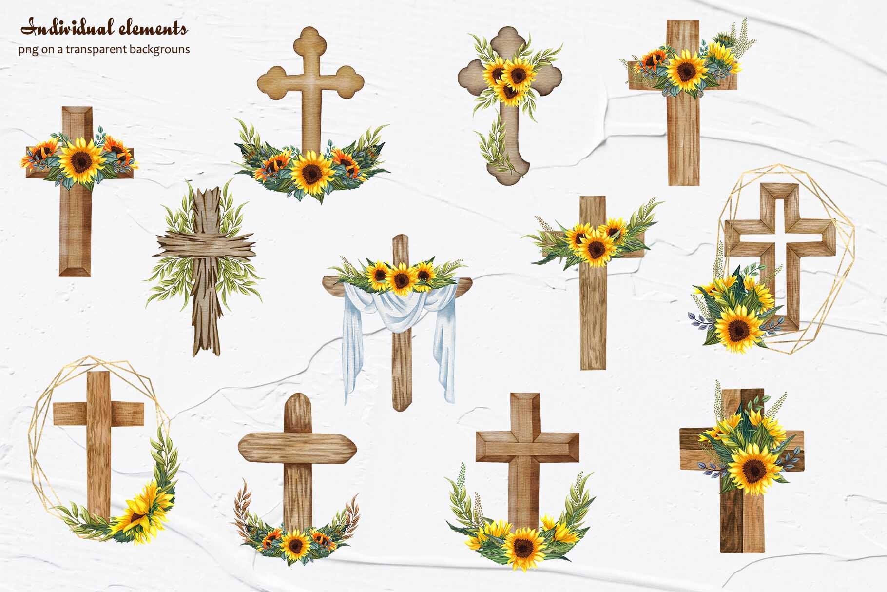 Floral Cross Clipart. Sunflower Cross Clipart. Wooden Crosses - Etsy