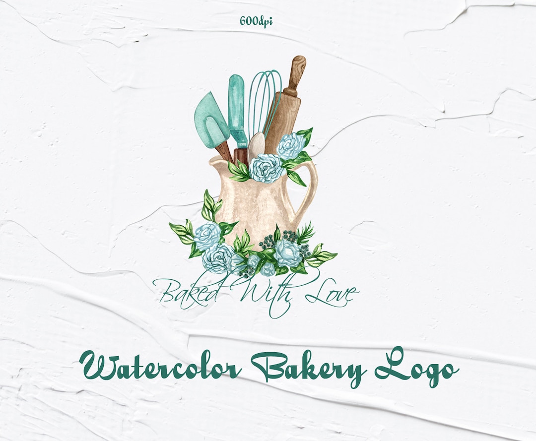 Watercolor Bakery Logo. Baking Watercolor Clipart. Home Bakery Logo