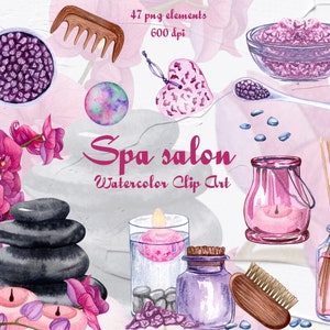 Clipart aquarelle spa. Clipart cosmétique aquarelle. Illustrations de beauté et de soins personnels. Clipart spa et bain. Cosmétiques naturels. PNG (SPA)