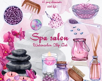 Spa Watercolor clipart. Watercolor cosmetic clipart. Beauty and selfcare illustrations. Spa and Bath Clipart. Natural cosmetics. PNG (SPA)
