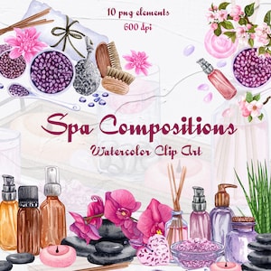 Spa Aquarelle clipart. Spa aquarelle. Clipart cosmétique naturel. Illustrations de beauté et de soins personnels. Spa et bain clipart. PNG (SPA)