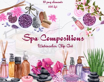 Spa Watercolor clipart. Watercolor Spa. Natural Cosmetic clipart. Beauty and selfcare illustrations. Spa and Bath Clipart. PNG (SPA)