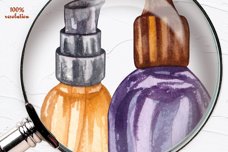 May include: Two glass bottles with pump tops. The bottle on the left is a light brown color with a silver pump top. The bottle on the right is a dark purple color with a brown pump top.