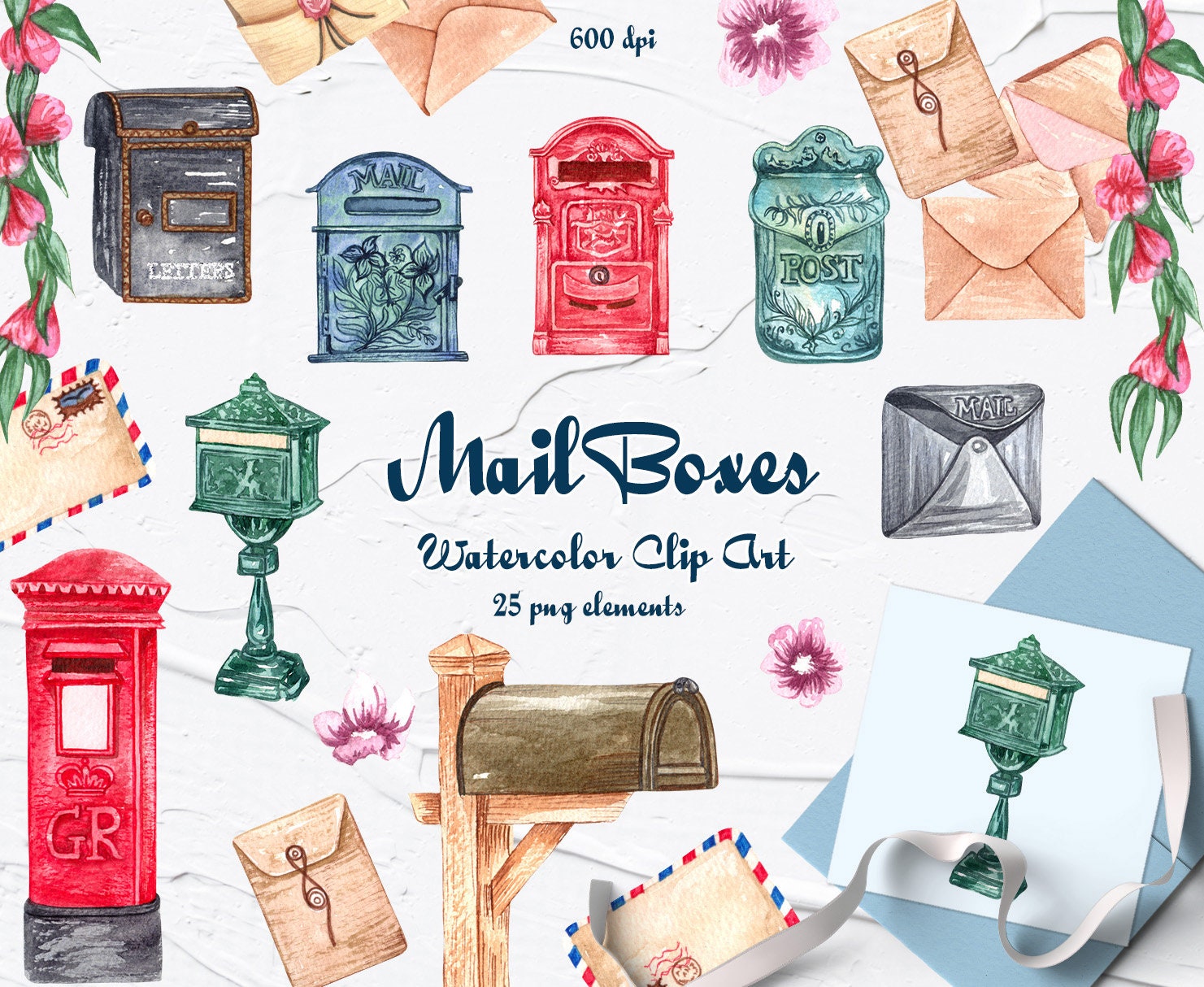 Mailbox Watercolor Clipart. Vintage Letter Box. Post Clipart. | Etsy