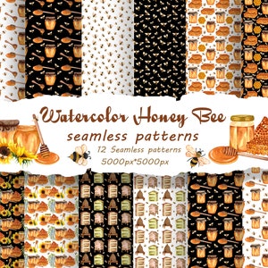 Honey Digital Paper, Honey Seamless Patterns, Bees Clip art, Honey Clipart, Honey Bee. Papiers à miel