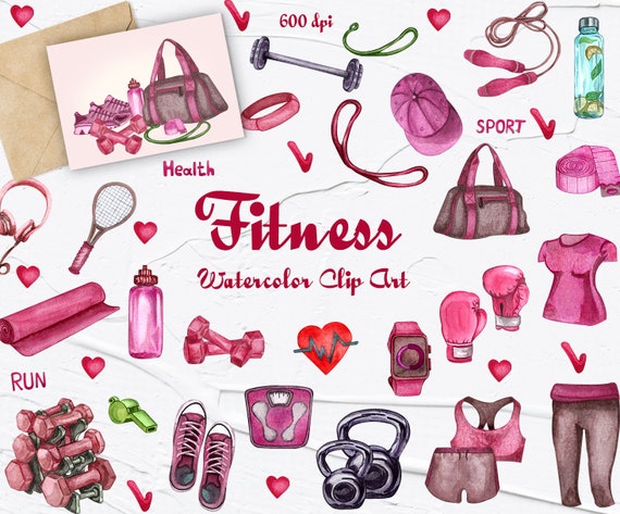 Fitness Equipment Clipart. Pink Fitness Watercolor Clip Art. Sport  Illustartion. Gym Equipment Illustration. Yoga Clipart. PNG -  Canada