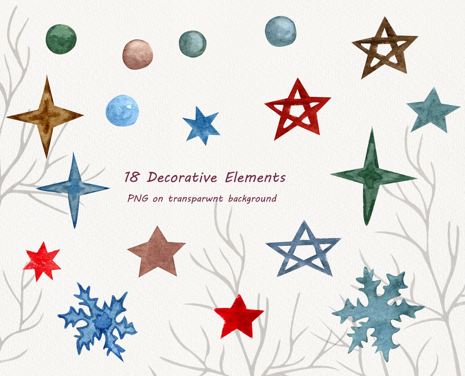 Christmas Elements Clipart, Watercolor Christma, Winter Set, Candlles ...