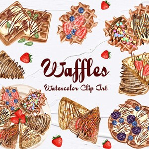 Waffles Watercolor Clipart. Watercolor Crepe, Pancake Clipart, French Waffle Clipart, Breakfast Clipart, Coffee Clipart, Food clipart. PNG